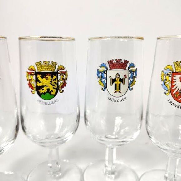 Set of 6 German Coat of Arms Wine Glasses Short Stem Port 6.5 Inch Vintage - Picture 6 of 9